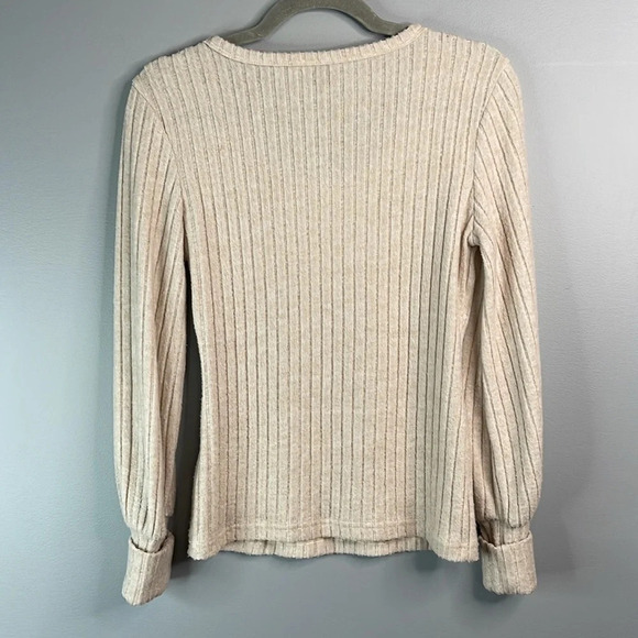 SHEIN Wide Ribbed Fuzzy Sweater Oatmeal Scoop Neck Cuffed Long Sleeve Stretch  M - Picture 7 of 11